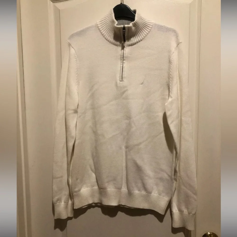 NAUTICA Mens 1/4 Zip Ivory Sweater Size S Small EUC $69